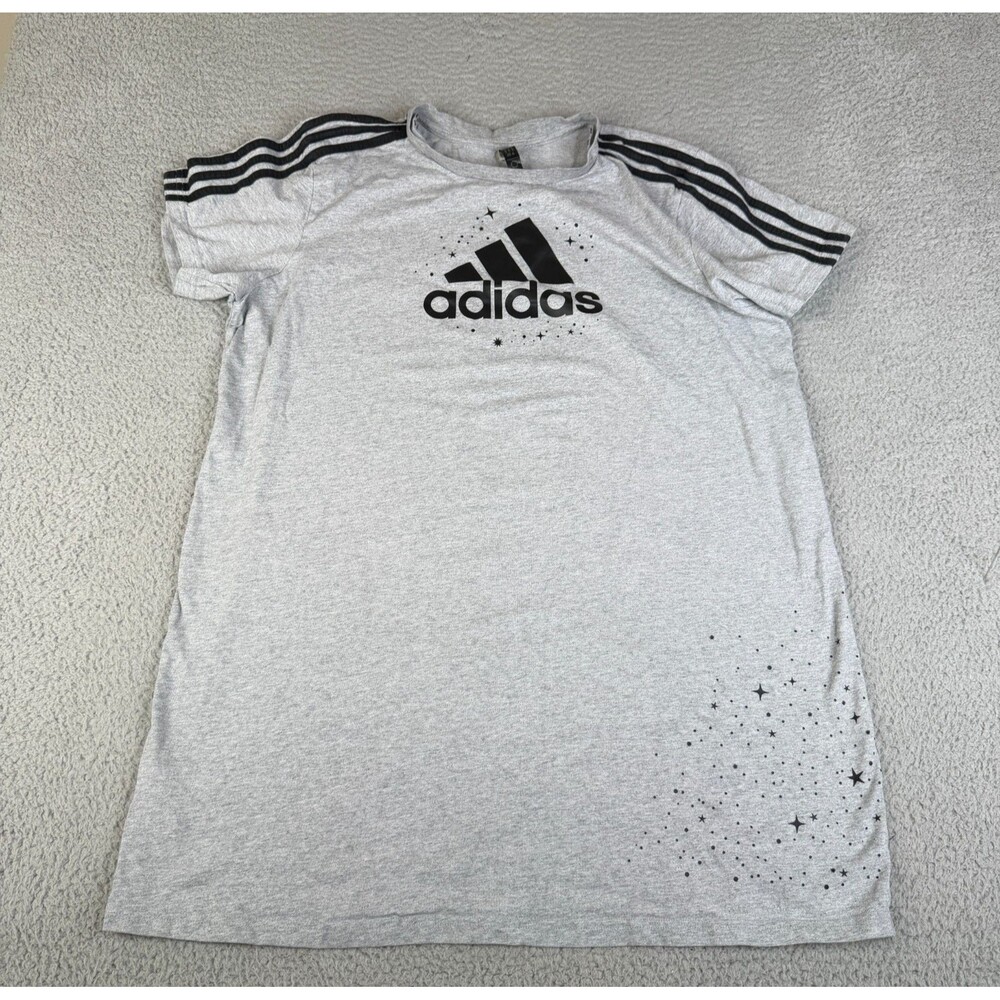 ADIDAS T Shirt Dress Womens XL Gray Black Short Sleeve Stars 3 Stripes Logo